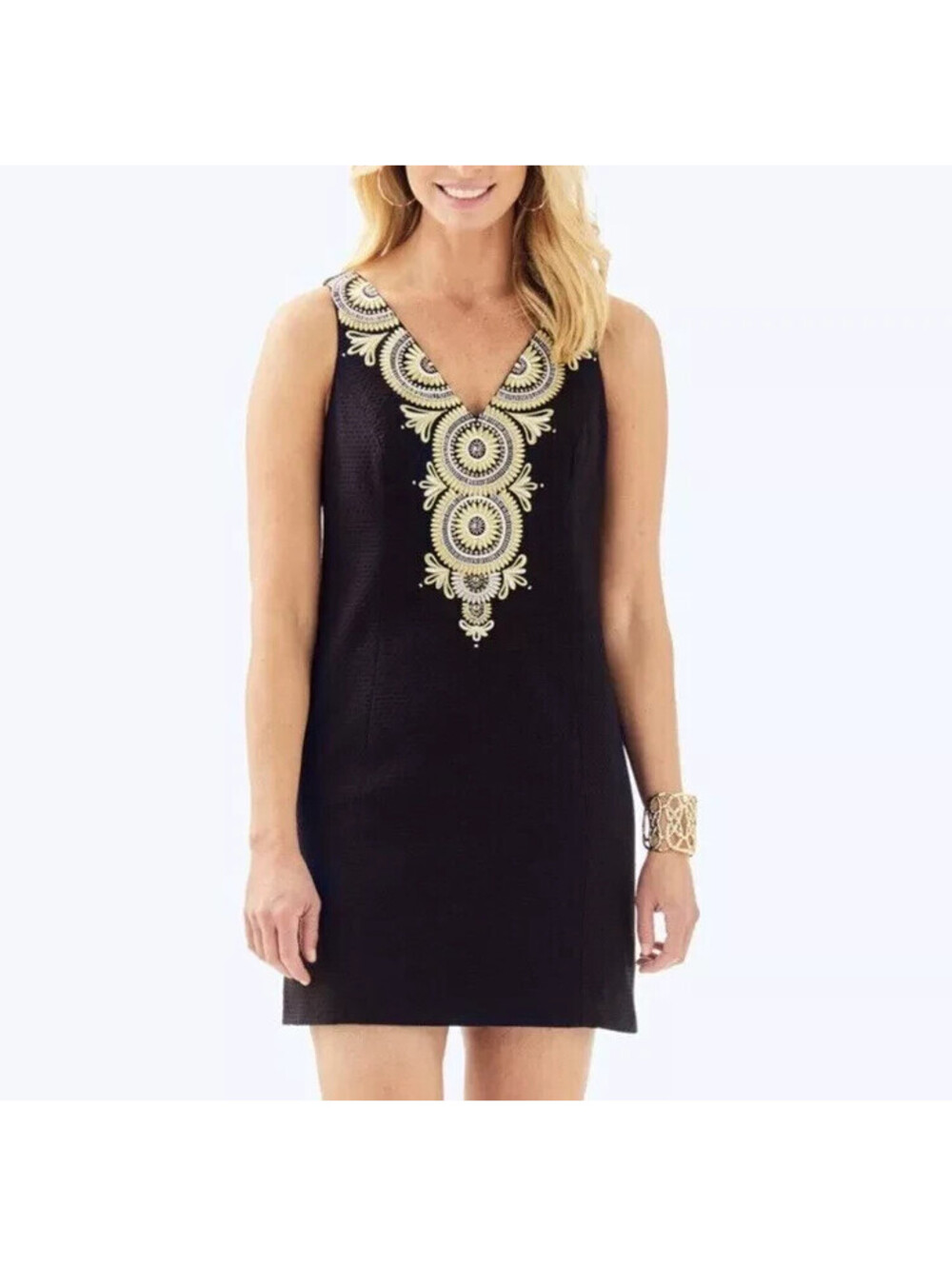 Lilly Pulitzer Black and Gold Gabby Shift Embroidered Beaded Mini Dress Size 4